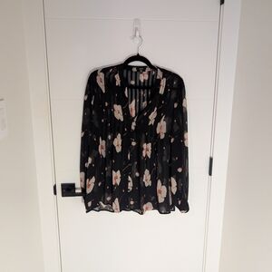 Jacob Sheer Black Floral Blouse Lightweight Long Sleeve